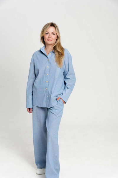 Голубые летние повседневные брюки из хлопка с резинкой JuNi Brand БР-001 голубой - фото 3