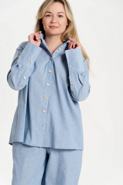 Голубая рубашка оверсайз из хлопка с воротником-стойкой JuNi Brand РШ-001 голубой - фото 1