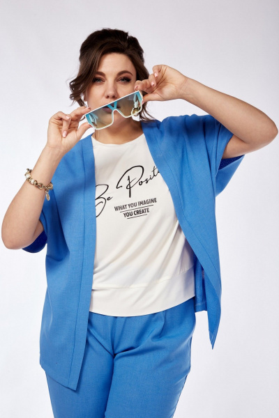 Комплект голубых брюк, жакета и топа в стиле casual Grace for you 306 - фото 3