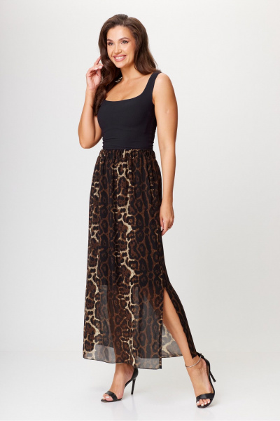 Бежево-коричневая шифоновая юбка в пол с разрезом AXXA 3008 А - фото 5