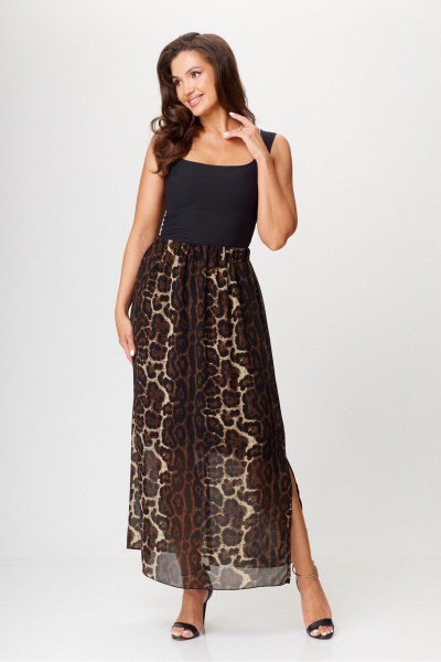 Бежево-коричневая шифоновая юбка в пол с разрезом AXXA 3008 А - фото 4