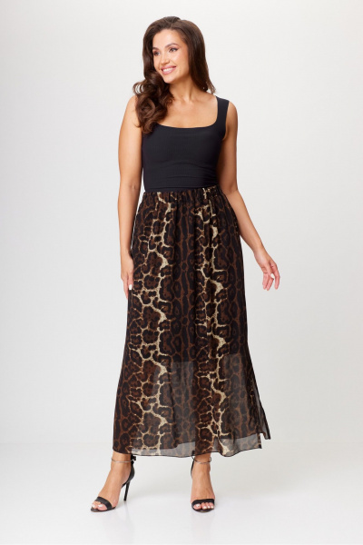 Бежево-коричневая шифоновая юбка в пол с разрезом AXXA 3008 А - фото 3