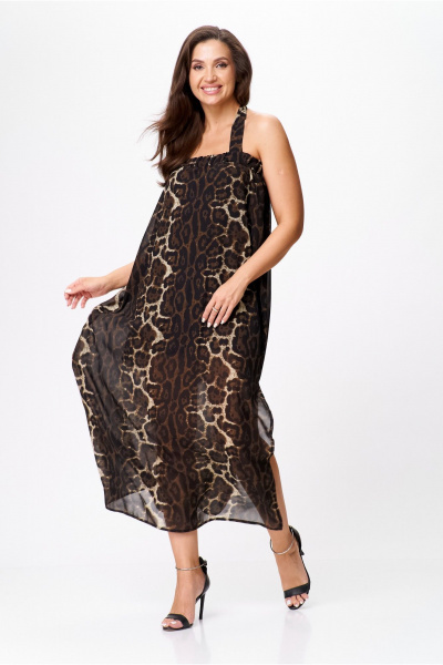 Макси сарафан из шифона с разрезом и бретелями-завязками AXXA 55209 - фото 8