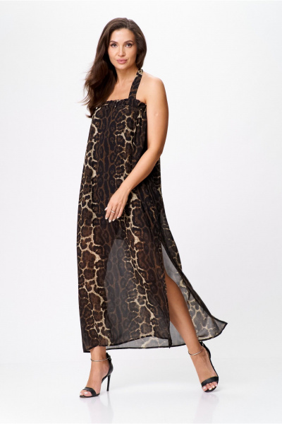 Макси сарафан из шифона с разрезом и бретелями-завязками AXXA 55209 - фото 7