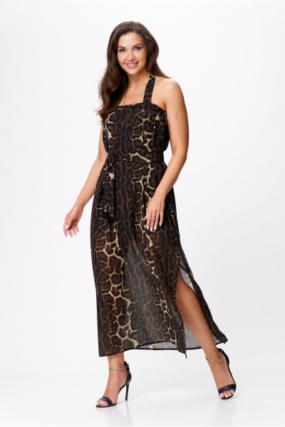 Макси сарафан из шифона с разрезом и бретелями-завязками AXXA 55209 - фото 2