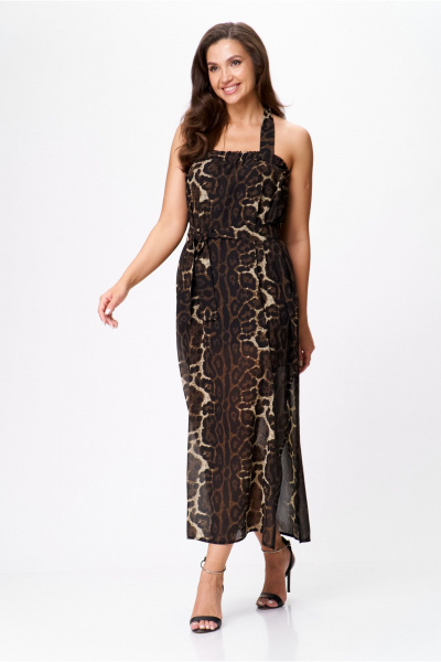 Макси сарафан из шифона с разрезом и бретелями-завязками AXXA 55209 - фото 1