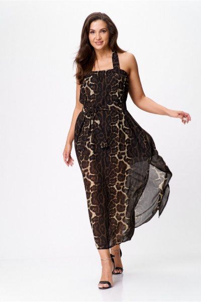 Макси сарафан из шифона с разрезом и бретелями-завязками AXXA 55209 - фото 3