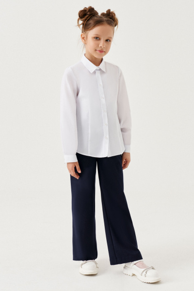 Блуза из хлопка с талиевыми вытачками и воротником-стойкой Panda Kids 264640-134 Белый - фото 1