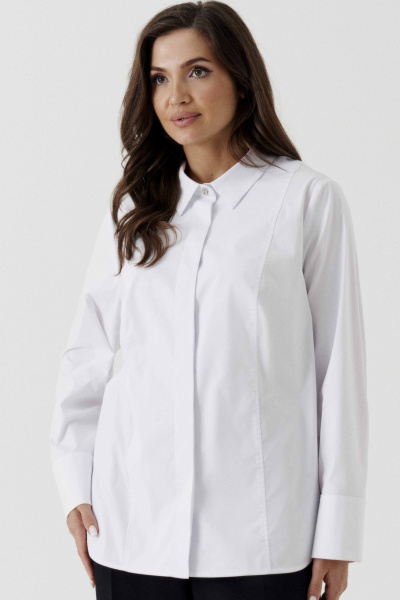 Блуза классический силуэт с отложным воротником и рельефами Панда 191140w белый - фото 2