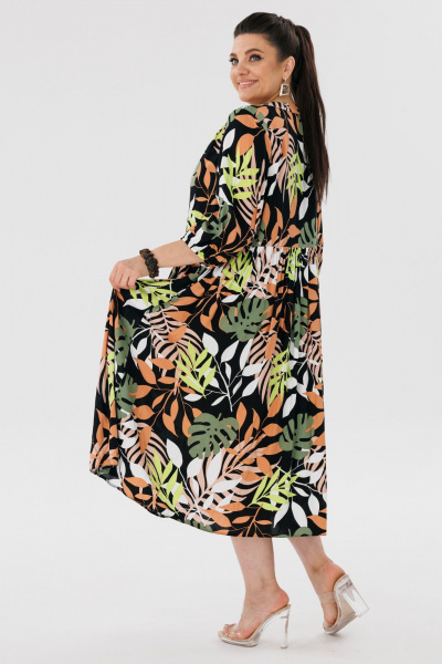 Платье миди мультиколор с V-вырезом и рукавом-реглан Anelli 1454 монстера - фото 9