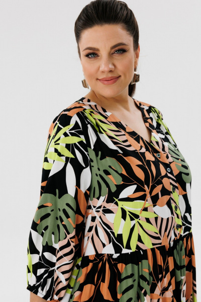 Платье миди мультиколор с V-вырезом и рукавом-реглан Anelli 1454 монстера - фото 6