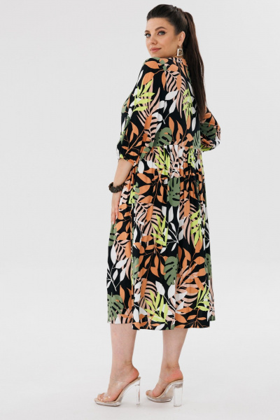 Платье миди мультиколор с V-вырезом и рукавом-реглан Anelli 1454 монстера - фото 5