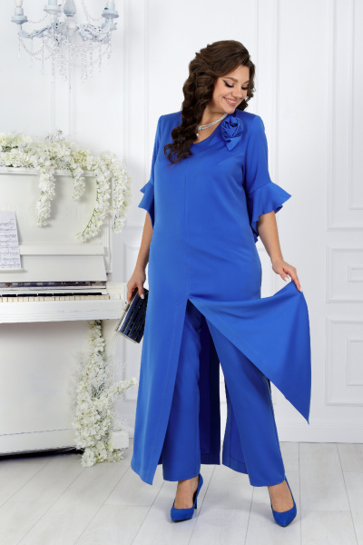 Брюки и туника нарядный комплект для женщин больших размеров Ninele 6010 василек - фото 2