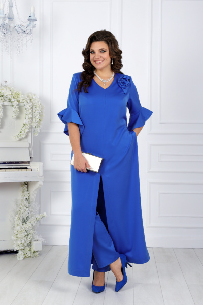 Брюки и туника нарядный комплект для женщин больших размеров Ninele 6010 василек - фото 14