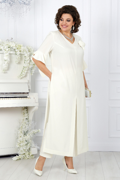 Брюки и туника нарядный комплект из сатина для полных Ninele 6010 молочный - фото 6