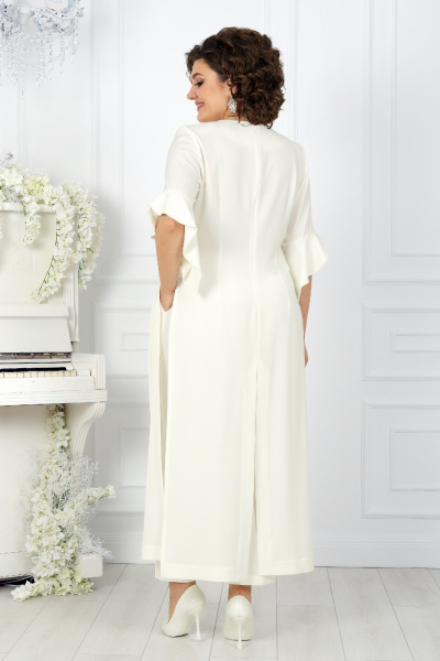 Брюки и туника нарядный комплект из сатина для полных Ninele 6010 молочный - фото 7