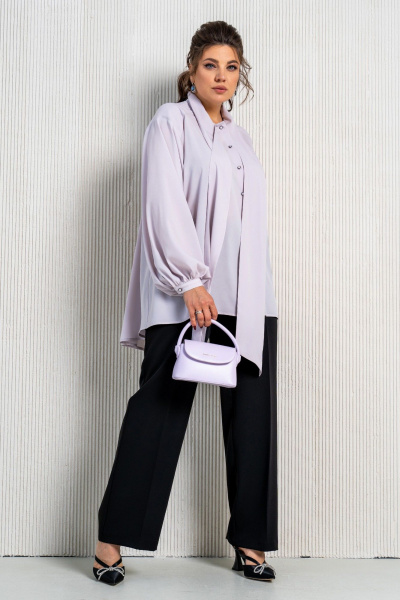 Деловая блуза с воротником аскот и пышными рукавами Aira Style 24-052 сирень - фото 7