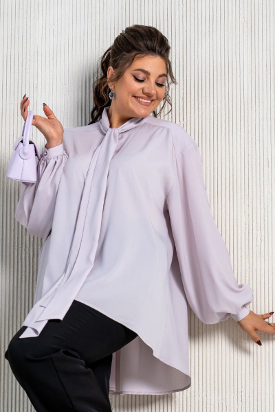 Деловая блуза с воротником аскот и пышными рукавами Aira Style 24-052 сирень - фото 1