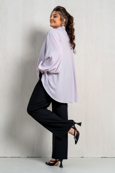 Деловая блуза с воротником аскот и пышными рукавами Aira Style 24-052 сирень - фото 5