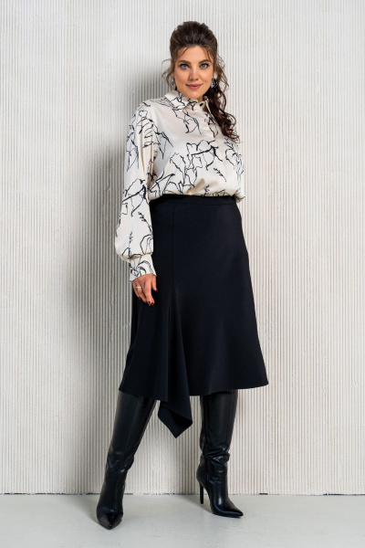 Бежевый и черный комплект из блузки и юбки с эластичной тесьмой Aira Style 24-15 бежево-черный - фото 1