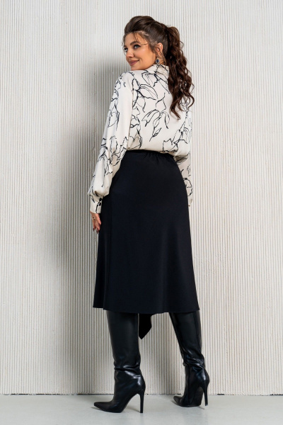 Бежевый и черный комплект из блузки и юбки с эластичной тесьмой Aira Style 24-15 бежево-черный - фото 12