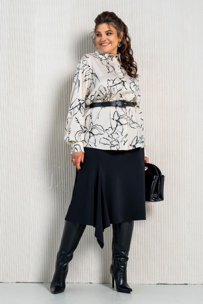 Бежевый и черный комплект из блузки и юбки с эластичной тесьмой Aira Style 24-15 бежево-черный - фото 9