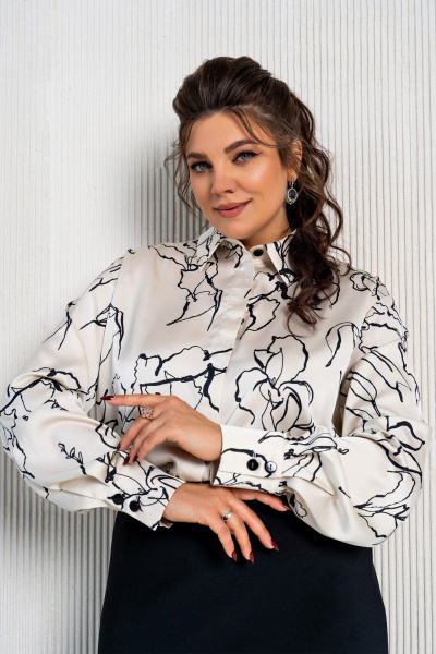 Бежевый и черный комплект из блузки и юбки с эластичной тесьмой Aira Style 24-15 бежево-черный - фото 5