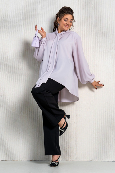 Фиолетовая блуза и брюки в комплект с воротником аскот Aira Style 24-212 черно-лиловый - фото 10