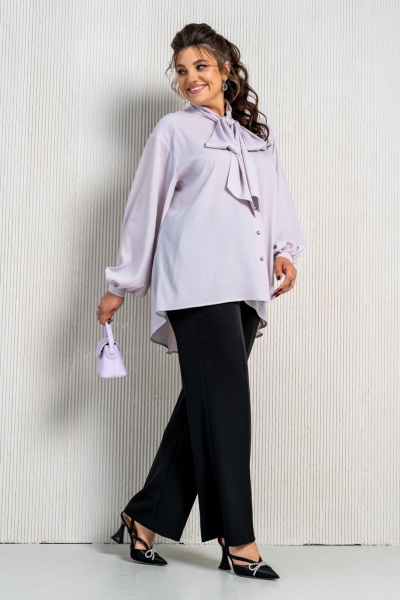 Фиолетовая блуза и брюки в комплект с воротником аскот Aira Style 24-212 черно-лиловый - фото 2