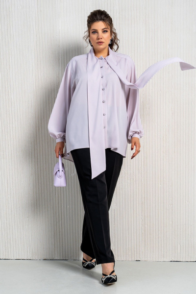 Фиолетовая блуза и брюки в комплект с воротником аскот Aira Style 24-212 черно-лиловый - фото 4
