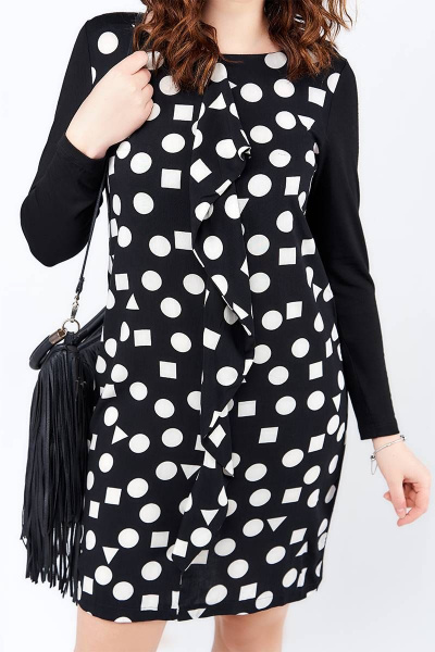 Платье прямого силуэта из вискозы с разрезами и воланом La rouge 25898 черный - фото 4