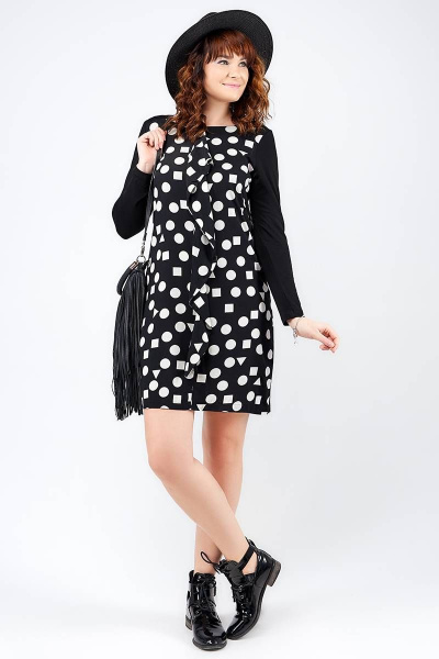 Платье прямого силуэта из вискозы с разрезами и воланом La rouge 25898 черный - фото 1