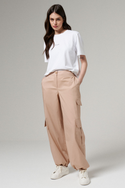 Брюки с накладными карманами из хлопковой ткани Панда 176060w бежевый - фото 1