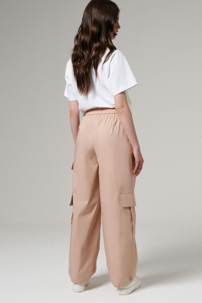 Брюки с накладными карманами из хлопковой ткани Панда 176060w бежевый - фото 2