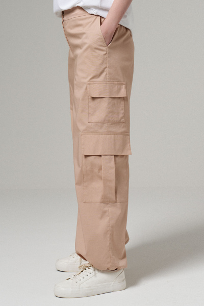 Брюки с накладными карманами из хлопковой ткани Панда 176060w бежевый - фото 3