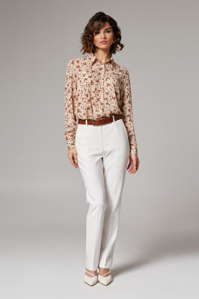 Блуза прямого силуэта легкая для повседневной носки Панда 183440w бежевый - фото 1