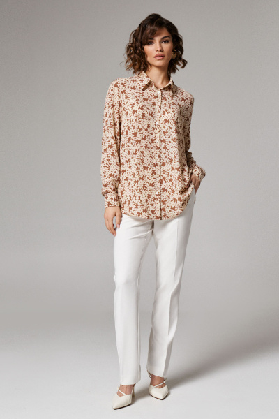 Блуза прямого силуэта легкая для повседневной носки Панда 183440w бежевый - фото 3