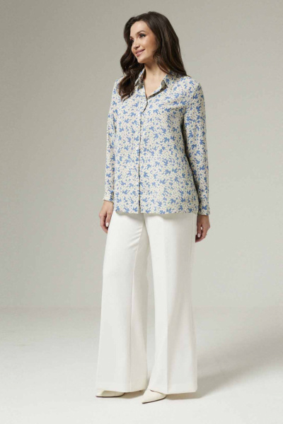 Блуза прямого силуэта легкая для офисных образов Панда 183440w голубой - фото 1