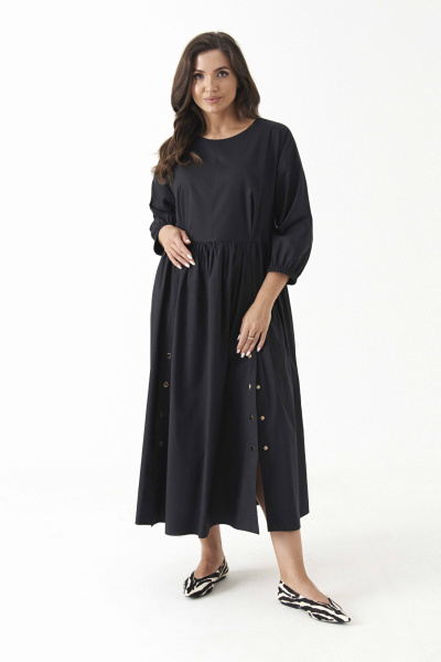 Платье свободного кроя с карманами для ежедневного стиля Панда 185880w черный - фото 1