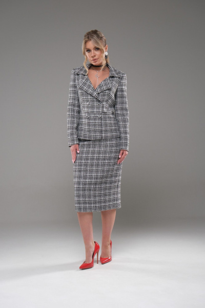 Жакет и юбка костюм в деловом стиле зауженный и прямая Galean Style 947 белый/черный - фото 3