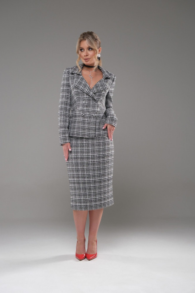 Жакет и юбка костюм в деловом стиле зауженный и прямая Galean Style 947 белый/черный - фото 2