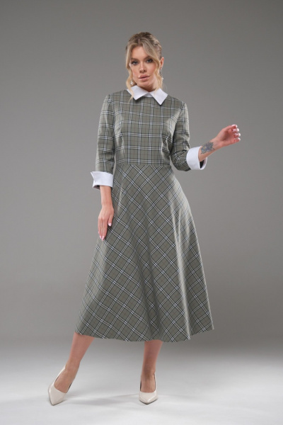 Платье женское полуприлегающего силуэта с белым воротником Galean Style 942 зеленый - фото 13
