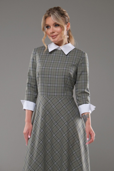 Платье женское полуприлегающего силуэта с белым воротником Galean Style 942 зеленый - фото 11