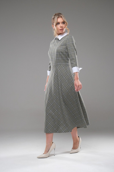 Платье женское полуприлегающего силуэта с белым воротником Galean Style 942 зеленый - фото 10
