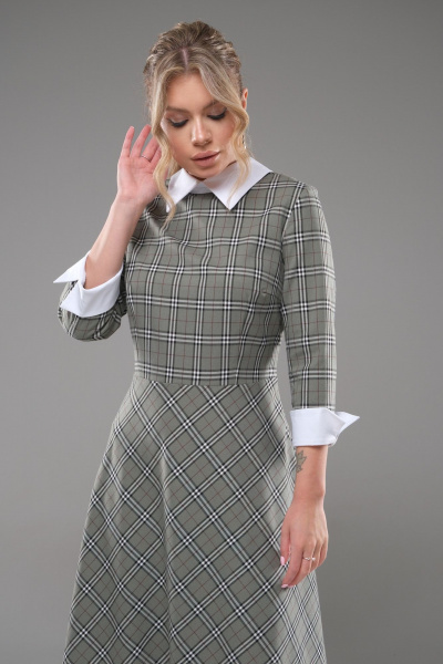 Платье женское полуприлегающего силуэта с белым воротником Galean Style 942 зеленый - фото 8