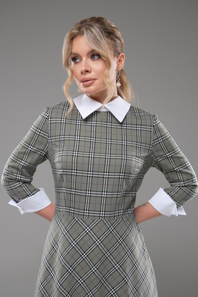 Платье женское полуприлегающего силуэта с белым воротником Galean Style 942 зеленый - фото 7