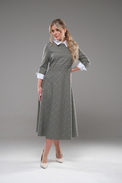 Платье женское полуприлегающего силуэта с белым воротником Galean Style 942 зеленый - фото 6
