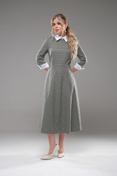 Платье женское полуприлегающего силуэта с белым воротником Galean Style 942 зеленый - фото 4