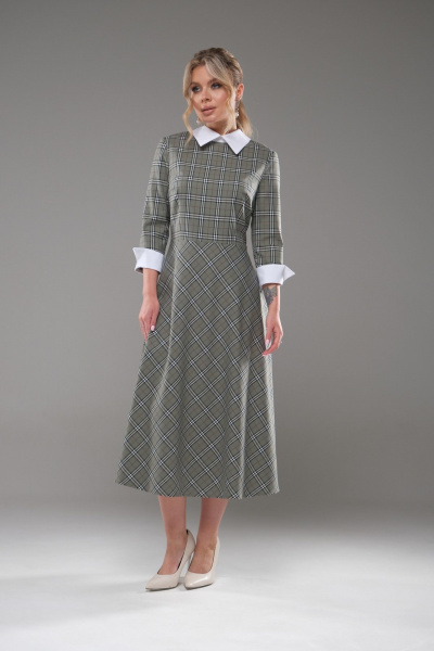 Платье женское полуприлегающего силуэта с белым воротником Galean Style 942 зеленый - фото 3