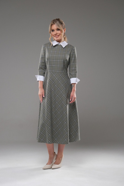 Платье женское полуприлегающего силуэта с белым воротником Galean Style 942 зеленый - фото 1